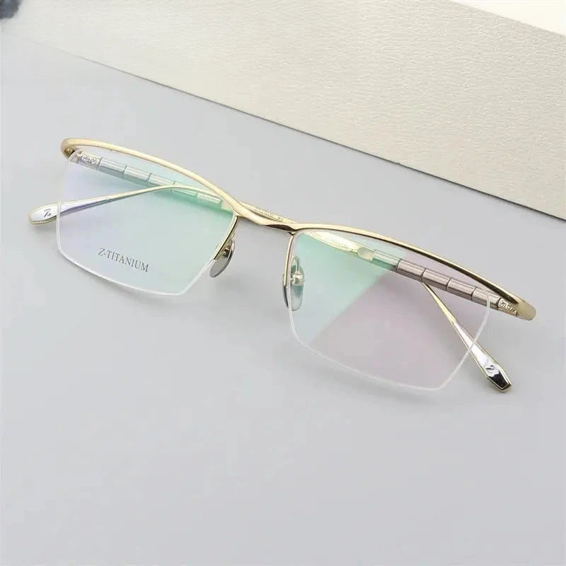 Unisex Browline Semi-Rimless Titanium Prescription Glasses 627037 — view 5 | Rx Spectacle