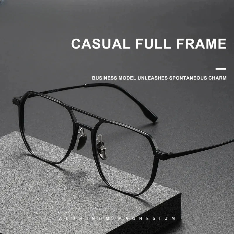 Unisex Square Full Rim Titanium Double Bridge Prescription Glasses V2239 — view 2 | Rx Spectacle