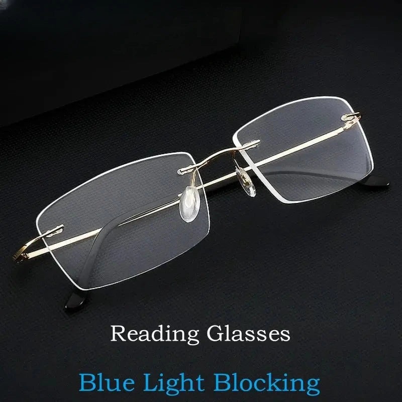 Unisex Square Rimless Alloy Reading Glasses 8171 — view 1 | Rx Spectacle