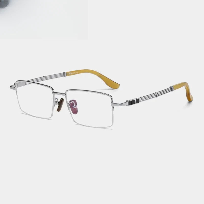 Men's Square Semi-Rimless Titanium Prescription Glasses Gxyj1498 — view 4 | Rx Spectacle