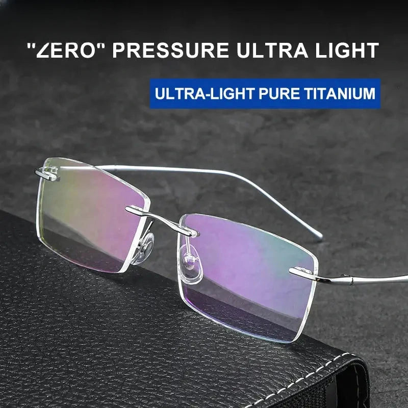 Unisex Rectangular Rimless Titanium Reading Glasses V6032 — view 4 | Rx Spectacle