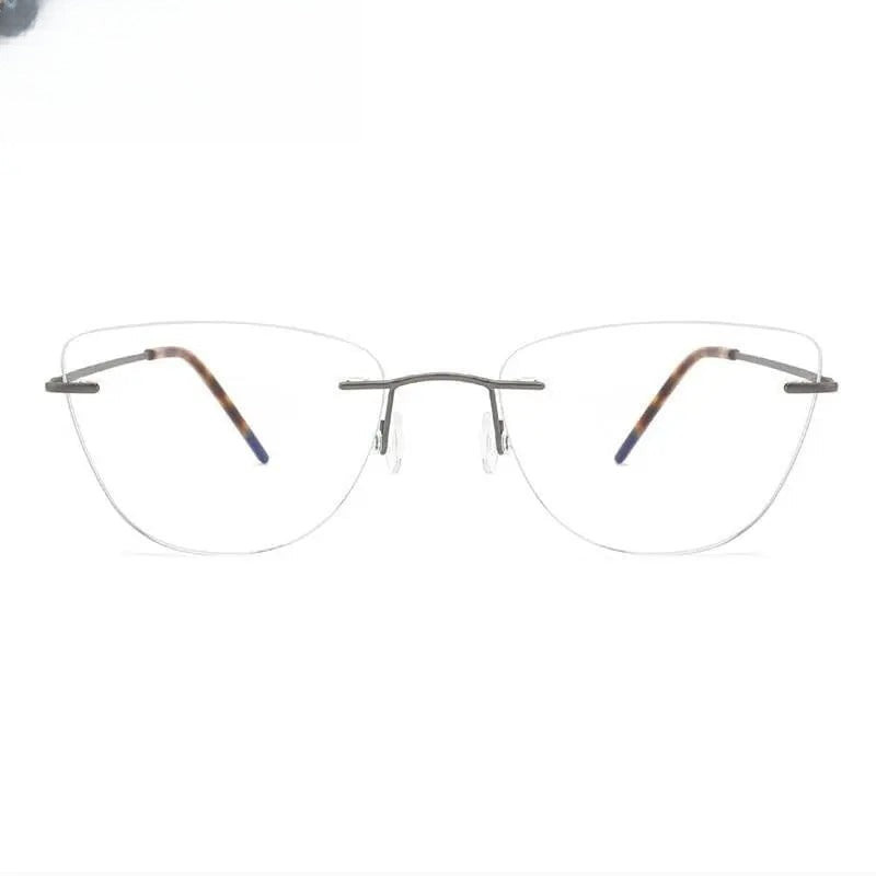 Unisex Cat Eye Rimless Titanium Prescription Glasses 9016 — view 5 | Rx Spectacle