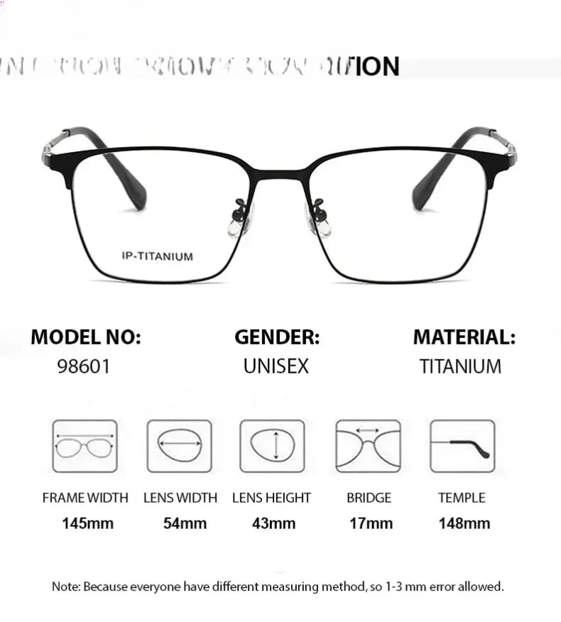 Unisex Square Full Rim Titanium Prescription Glasses 98601 — view 2 | Rx Spectacle