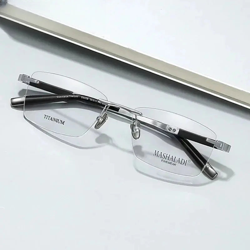 Men's Square Rimless Titanium Prescription Glasses 9058 — view 3 | Rx Spectacle