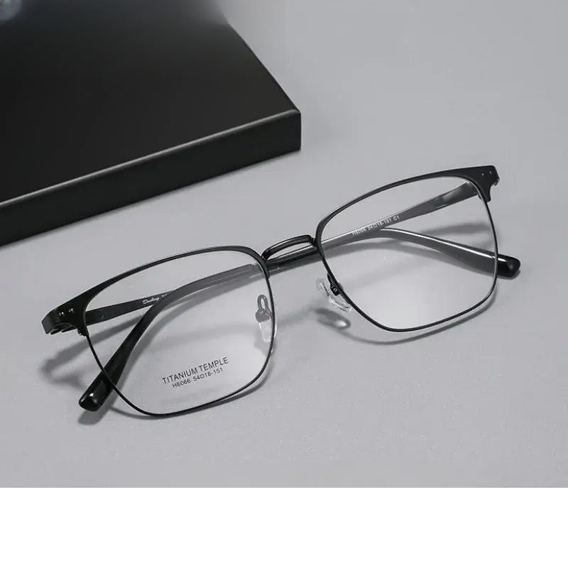 Unisex Browline Full Rim Titanium Prescription Glasses 76066 — view 1 | Rx Spectacle