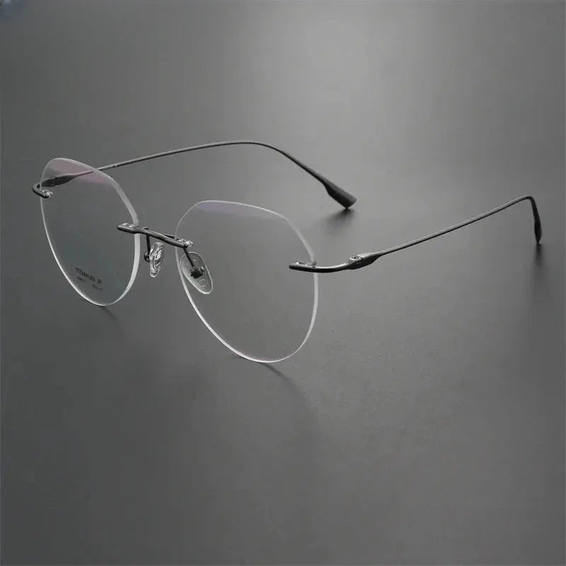 Women's Round Rimless Titanium Flat Top Prescription Glasses 96611 — view 3 | Rx Spectacle