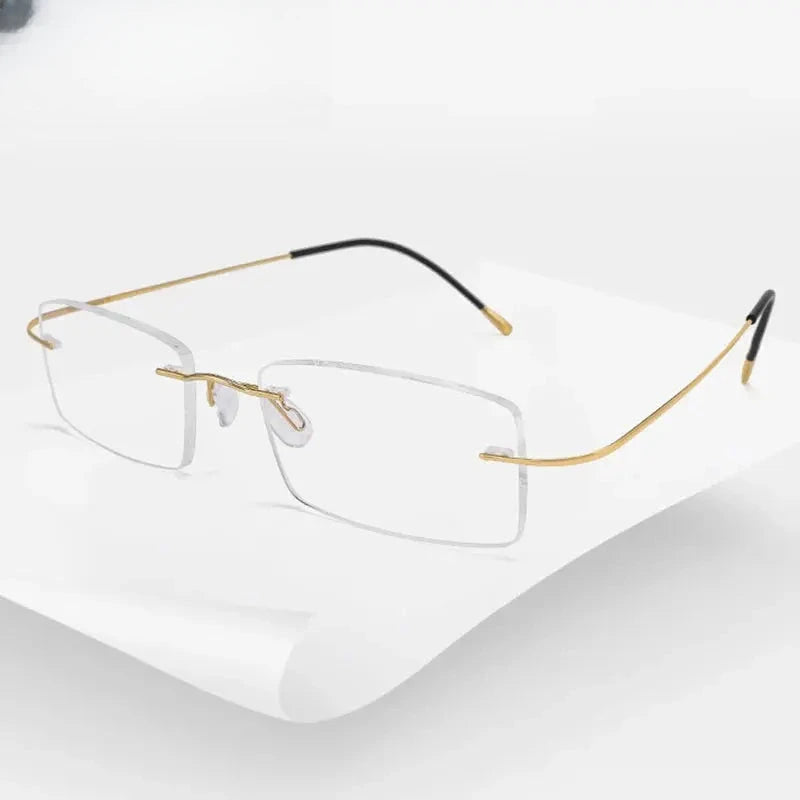 Unisex Square Rimless Titanium Prescription Glasses 408040 — view 1 | Rx Spectacle