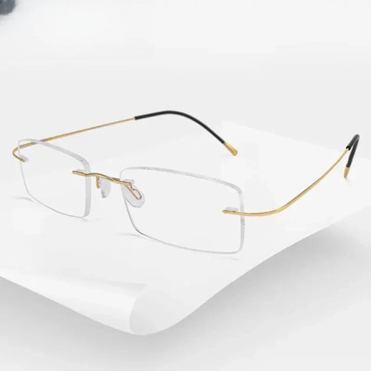 Unisex Square Rimless Titanium Prescription Glasses 408040 — view 1 | Rx Spectacle