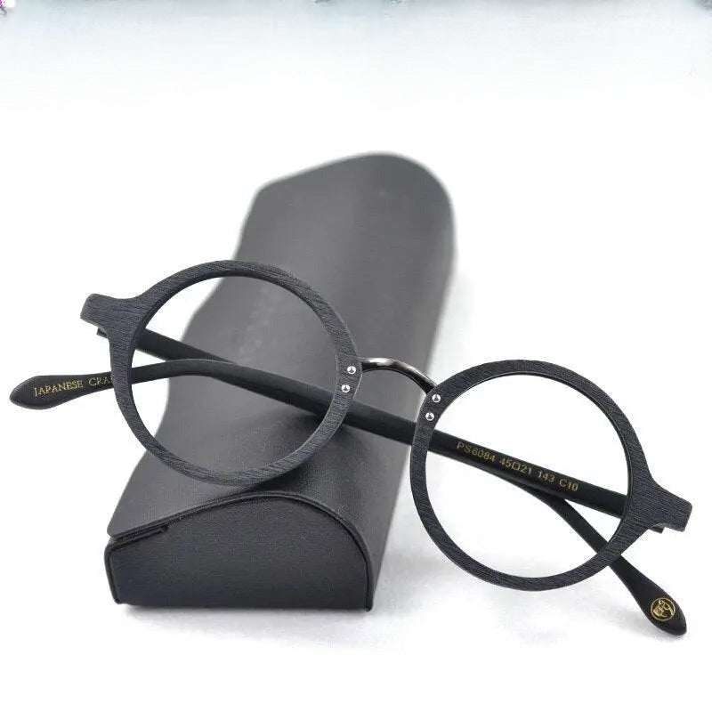 Men's Round Full Rim Wood Prescription Glasses Ps6084 — view 1 | Rx Spectacle