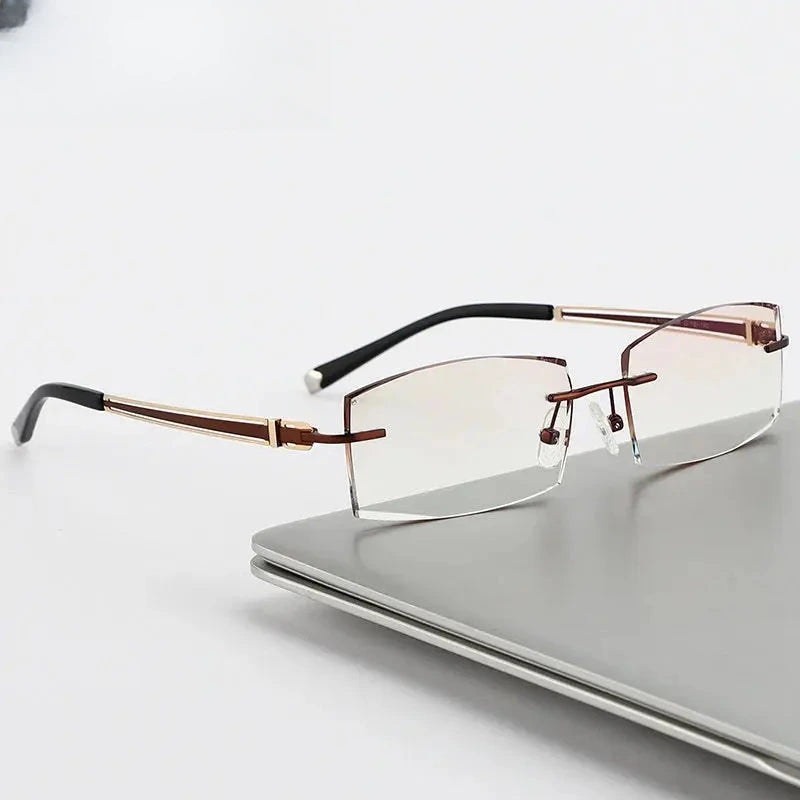Men's Square Rimless Titanium Prescription Glasses 377616 — view 3 | Rx Spectacle