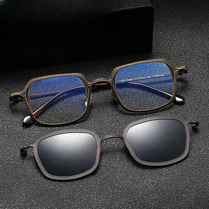 Men's Square Full Rim Titanium Clip-On Prescription Glasses 5969 — view 1 | Rx Spectacle