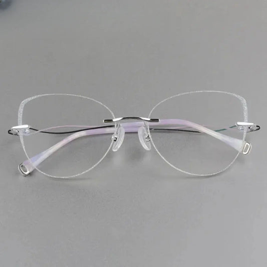 Women's Cat Eye Rimless Titanium Prescription Glasses 88057 — view 1 | Rx Spectacle