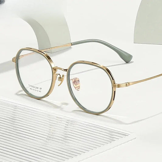 Women's Round Full Rim Titanium Flat Top Prescription Glasses 64965 — view 1 | Rx Spectacle