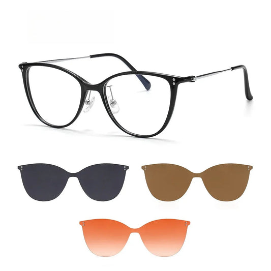 Women's Cat Eye Full Rim Titanium Clip-On Prescription Glasses 80084 — view 1 | Rx Spectacle