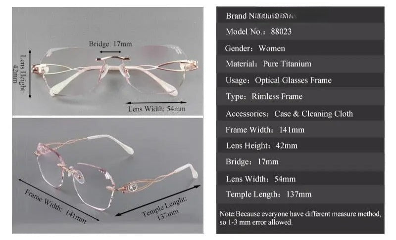 Women's Square Rimless Titanium Prescription Glasses 88023 — view 7 | Rx Spectacle