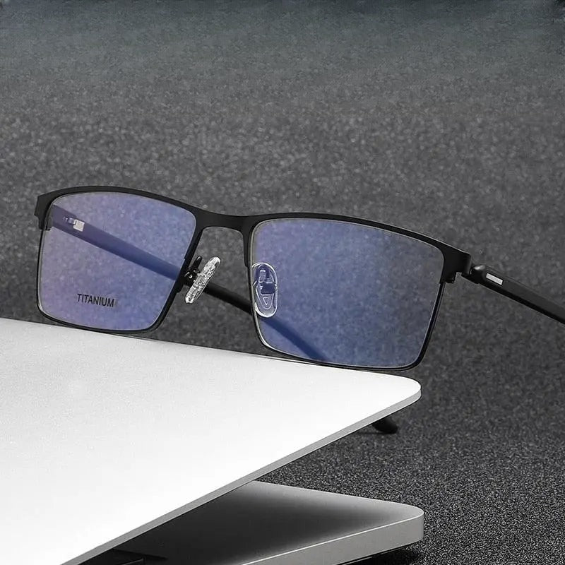 Unisex Square Full Rim Titanium Prescription Glasses P8837 — view 1 | Rx Spectacle