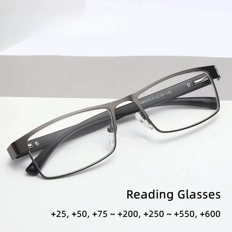 Men's Square Full Rim Stainless Steel Reading Glasses 429070 — view 1 | Rx Spectacle