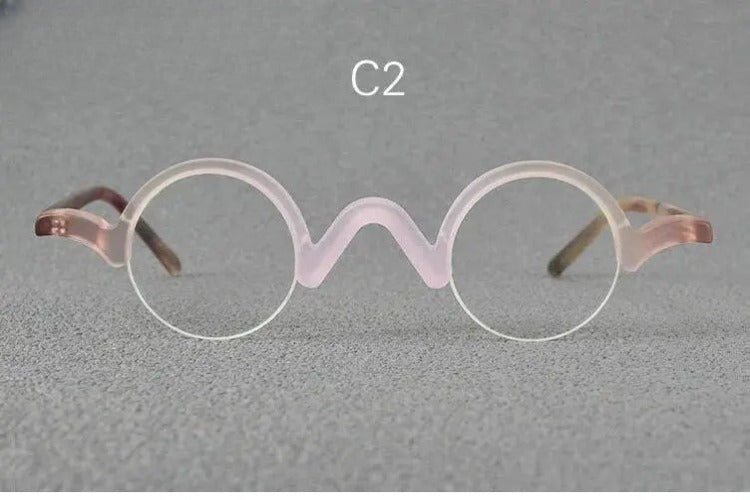 Unisex Round Semi-Rimless Acetate Prescription Glasses — view 8 | Rx Spectacle
