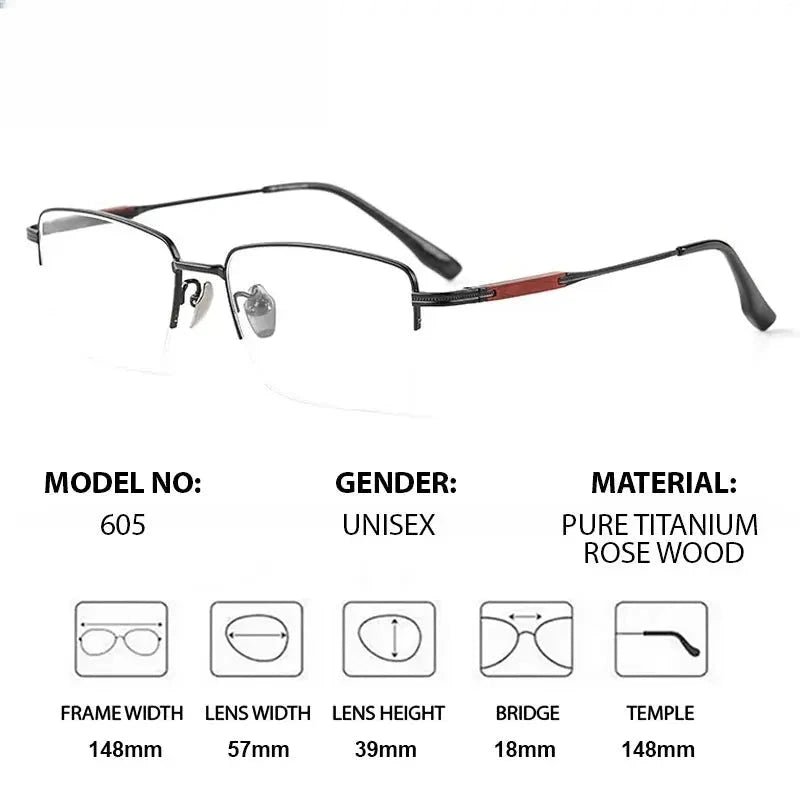 Men's Square Semi-Rimless Titanium Prescription Glasses 401605 — view 2 | Rx Spectacle