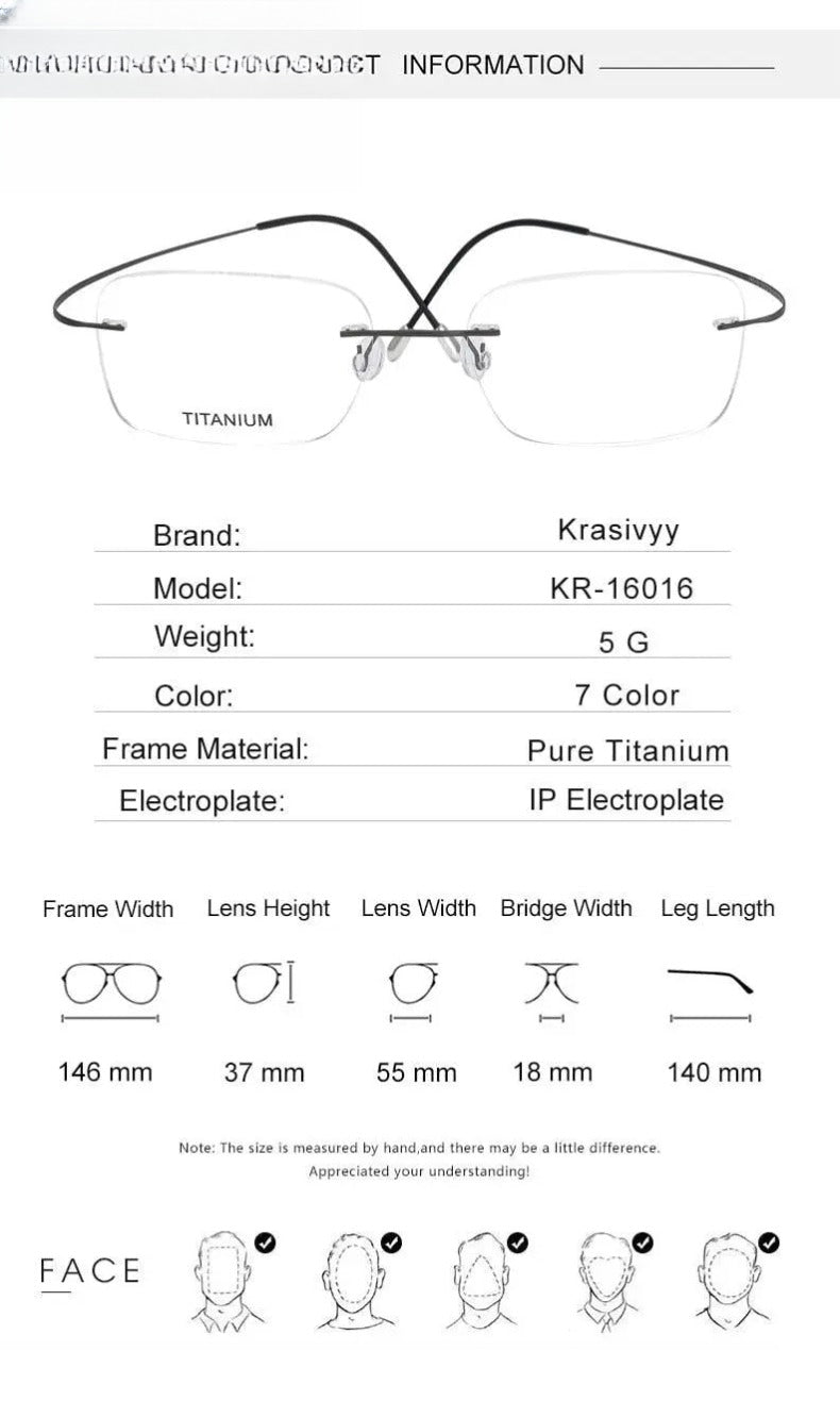 Unisex Square Rimless Titanium Screwless Prescription Glasses Kr16016 — view 14 | Rx Spectacle