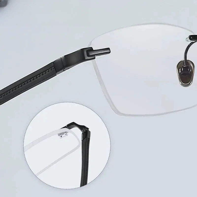 Men's Square Rimless Titanium Prescription Glasses 9058 — view 6 | Rx Spectacle