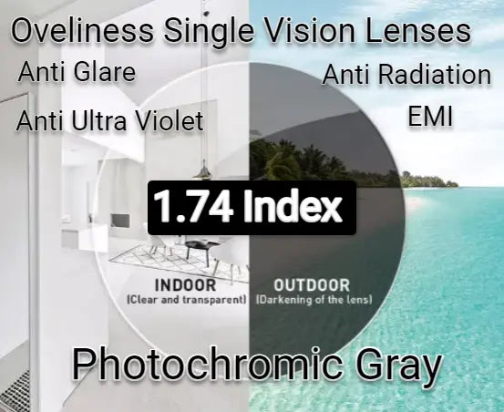 1.74 Index Single Vision Photochromic Grey Lenses — view 1 | Rx Spectacle