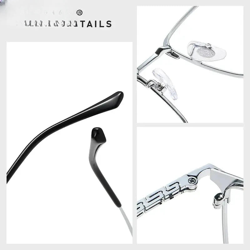 Unisex Square Semi-Rimless Titanium Oversized Reading Glasses 9027 — view 3 | Rx Spectacle