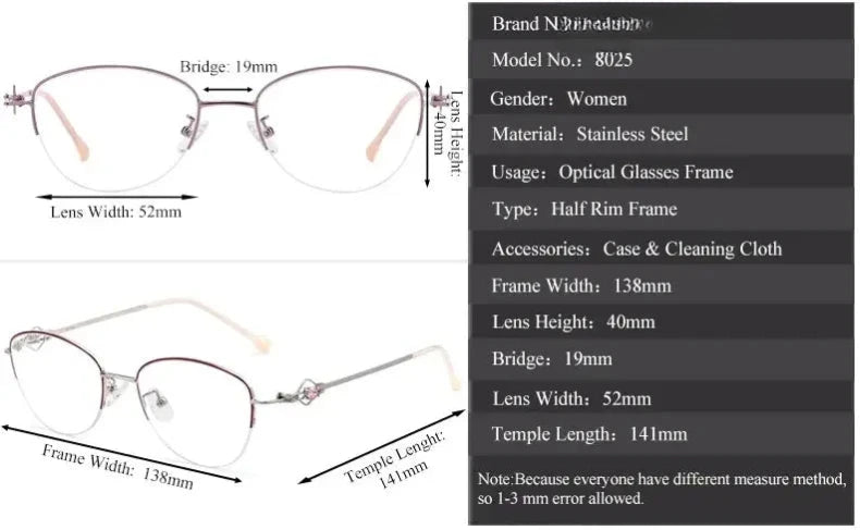 Women's Oval Semi-Rimless Stainless Steel Prescription Glasses 80254 — view 2 | Rx Spectacle