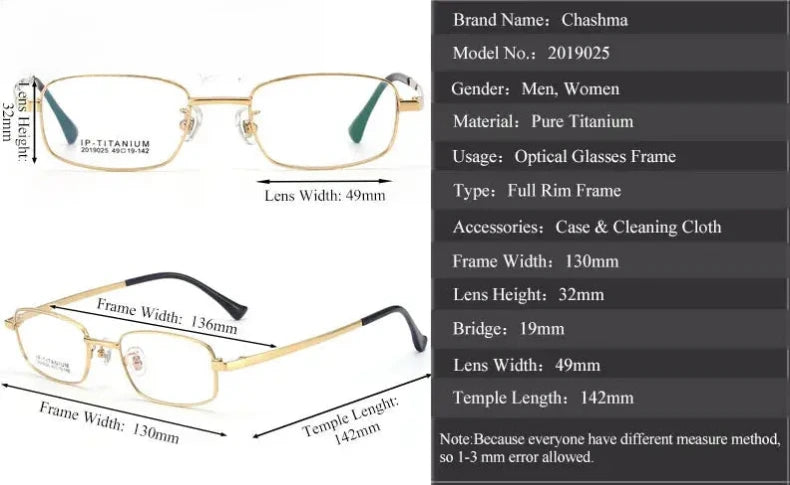 Women's Square Full Rim Titanium Prescription Glasses 2019025 — view 3 | Rx Spectacle