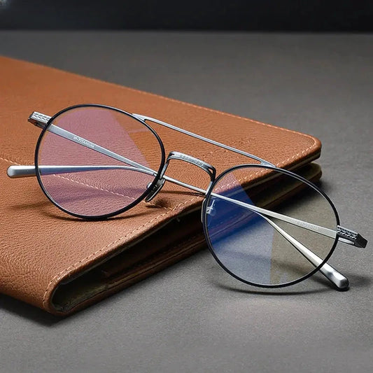 Men's Round Full Rim Titanium Double Bridge Prescription Glasses 474020 — view 1 | Rx Spectacle