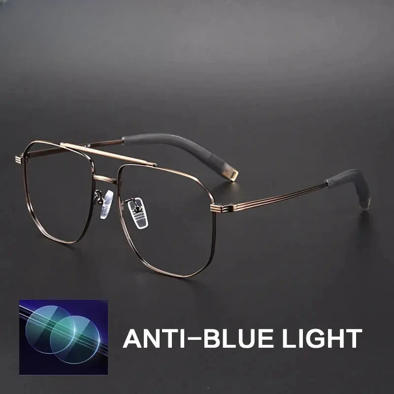 Unisex Square Full Rim Titanium Double Bridge Reading Glasses 760942 — view 10 | Rx Spectacle