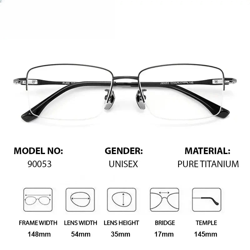 Unisex Square Semi-Rimless Titanium Oversized Prescription Glasses 690053 — view 2 | Rx Spectacle