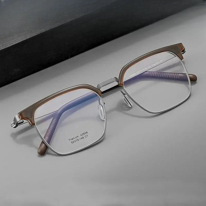 Unisex Browline Full Rim Titanium Prescription Glasses 2606 — view 1 | Rx Spectacle