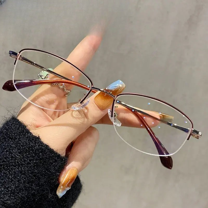 Women's Square Semi-Rimless Titanium Prescription Glasses 23006 — view 1 | Rx Spectacle