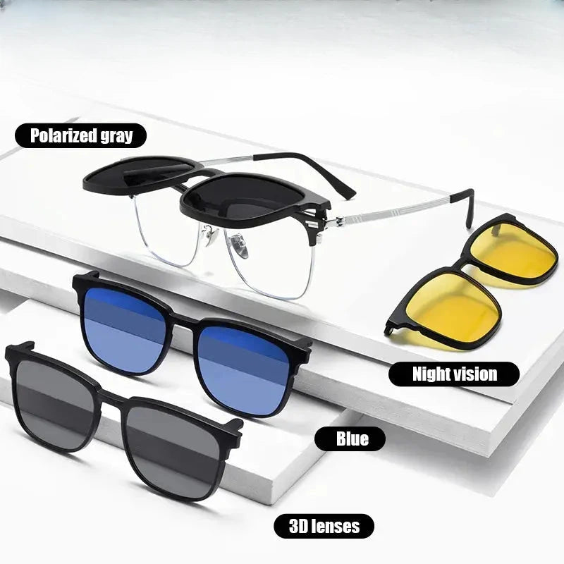 Unisex Square Full Rim Titanium Clip-On Prescription Glasses 96889 — view 1 | Rx Spectacle