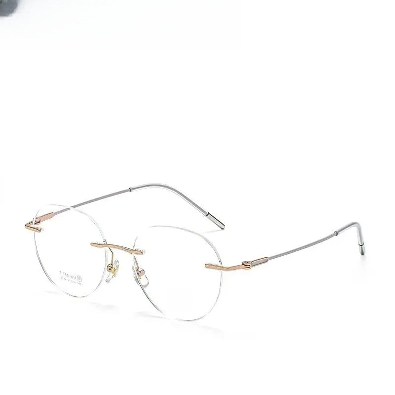 Women's Round Rimless Titanium Flat Top Prescription Glasses 729302 — view 1 | Rx Spectacle
