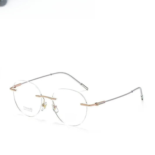 Women's Round Rimless Titanium Flat Top Prescription Glasses 729302 — view 1 | Rx Spectacle