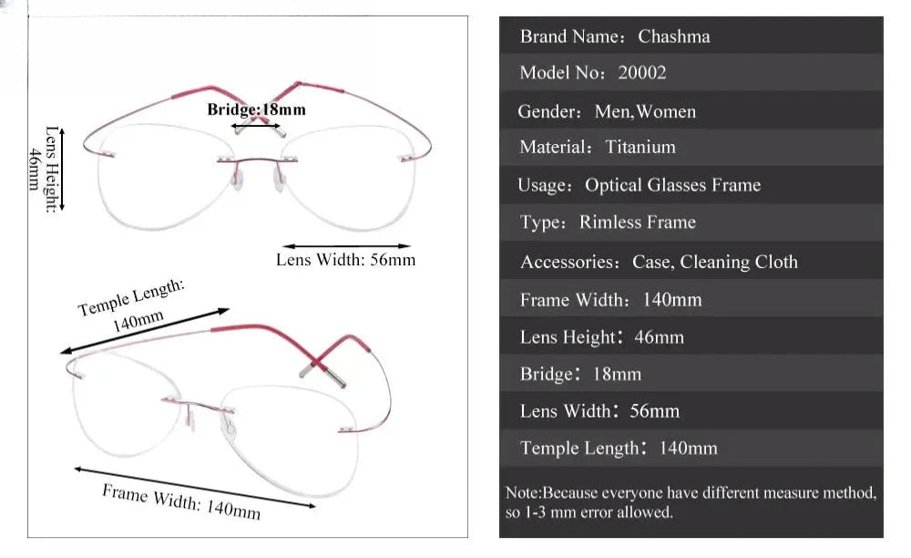 Unisex Oval Rimless Titanium Prescription Glasses 200024 — view 3 | Rx Spectacle