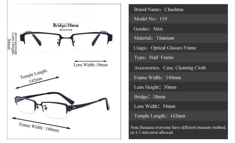 Men's Square Semi-Rimless Titanium Prescription Glasses 119 — view 11 | Rx Spectacle