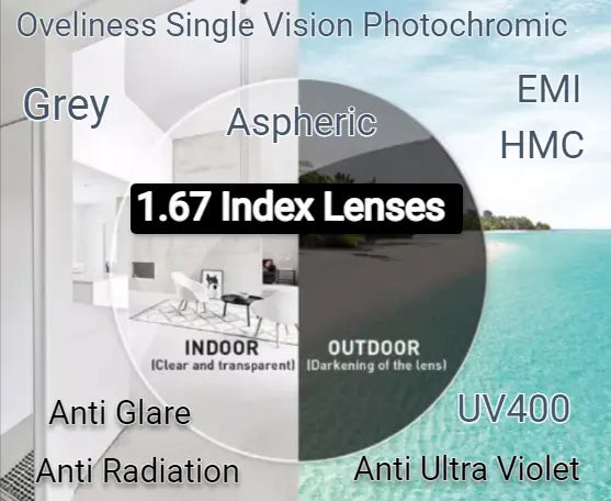 1.67 Index Single Vision Photochromic Grey Lenses — view 1 | Rx Spectacle