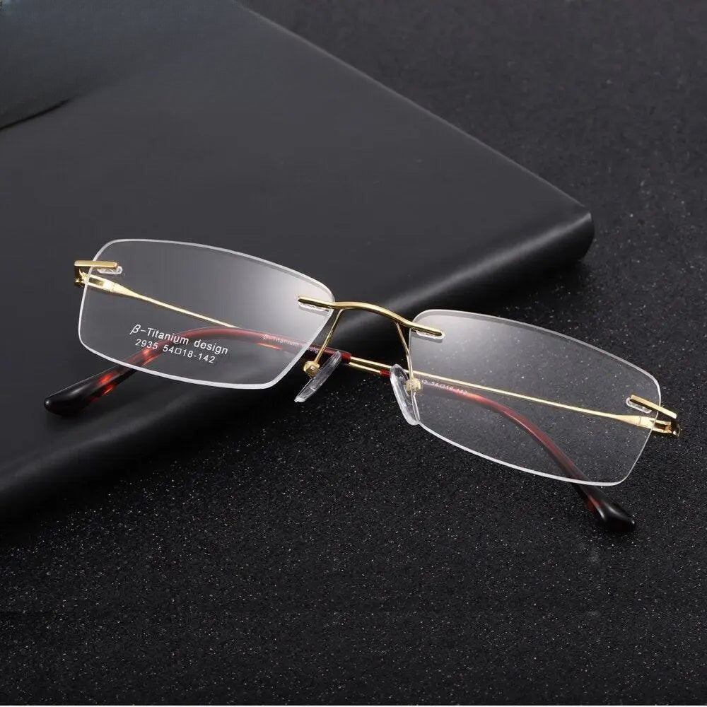 Unisex Square Rimless Titanium Prescription Glasses 2935 — view 5 | Rx Spectacle
