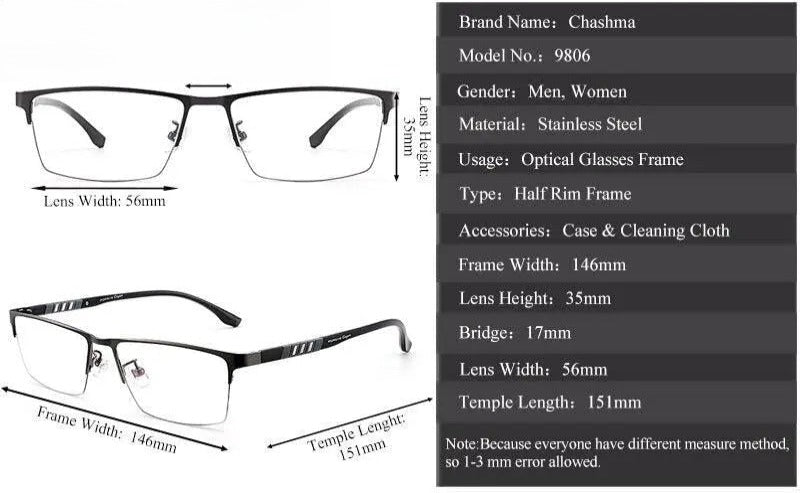 Unisex Semi-Rimless Stainless Steel Prescription Glasses — view 11 | Rx Spectacle