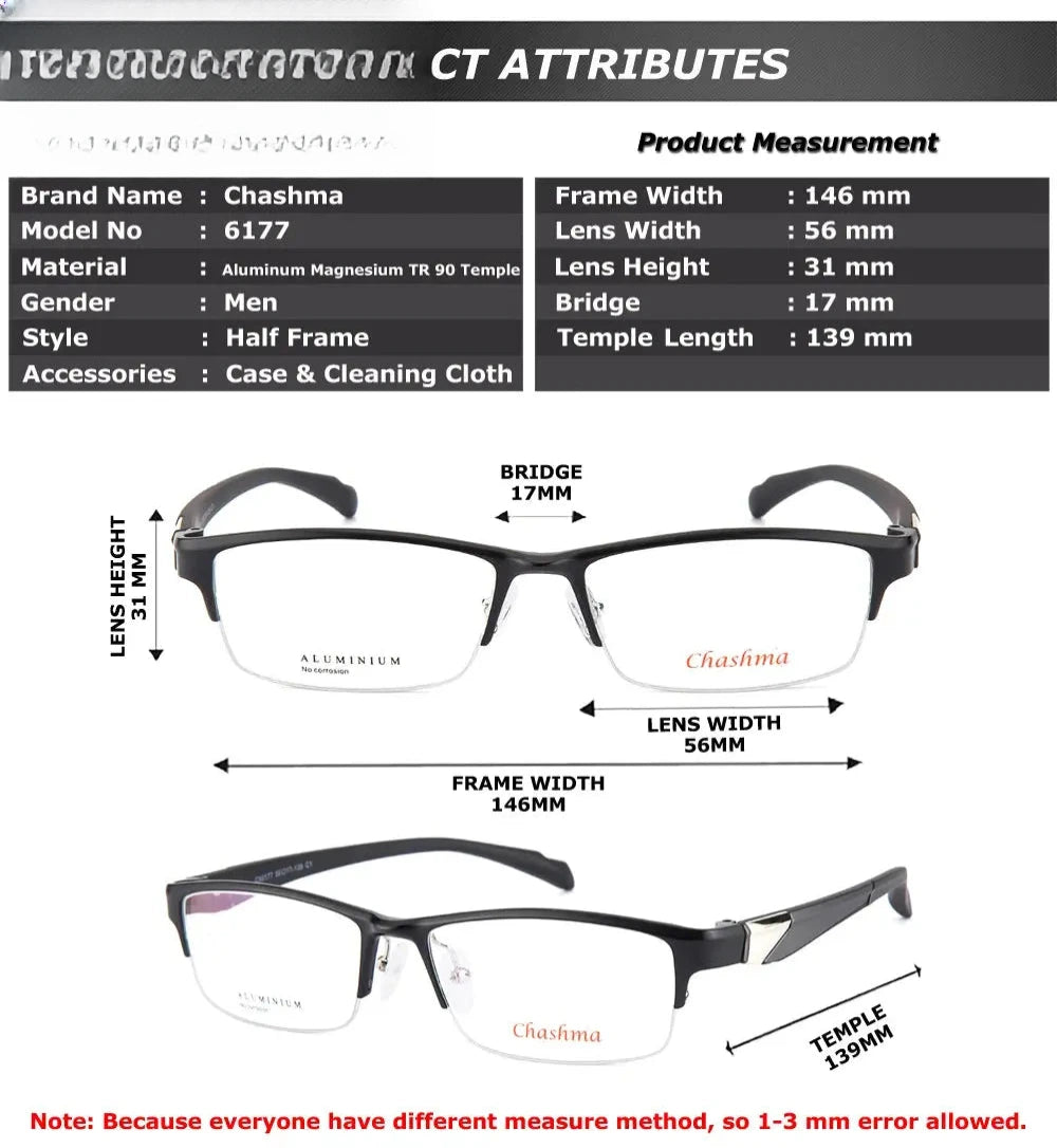 Men's Square Semi-Rimless TR90 Sports Glasses 6177 — view 2 | Rx Spectacle
