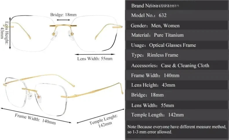 Unisex Polygon Rimless Titanium Prescription Glasses 881632 — view 3 | Rx Spectacle