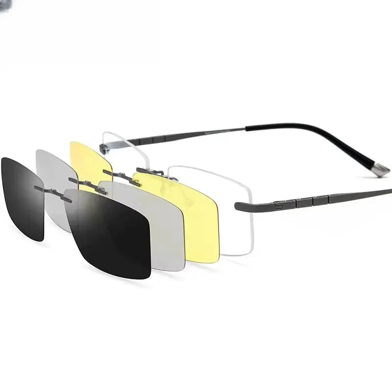 Women's Square Rimless Titanium Clip-On Prescription Glasses 185761 — view 3 | Rx Spectacle