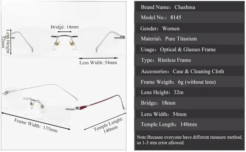 Women's Oval Rimless Titanium Prescription Glasses 81454 — view 3 | Rx Spectacle