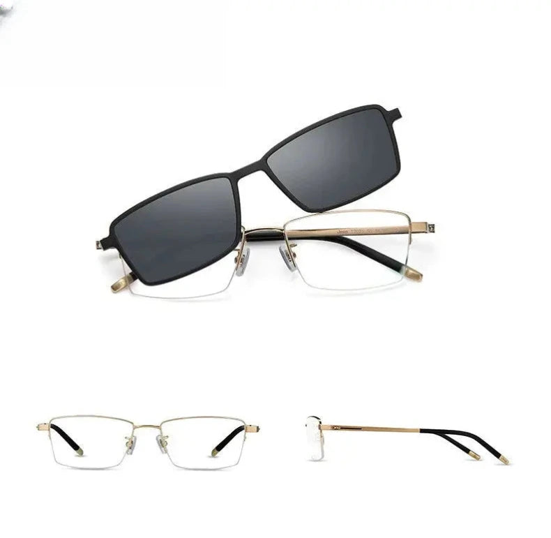 Men's Square Semi-Rimless Titanium Clip-On Prescription Glasses 887071 — view 4 | Rx Spectacle