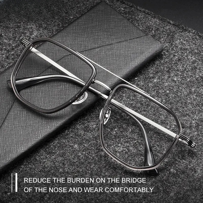 Men's Square Full Rim Titanium Double Bridge Oversized Reading Glasses 2216 — view 2 | Rx Spectacle