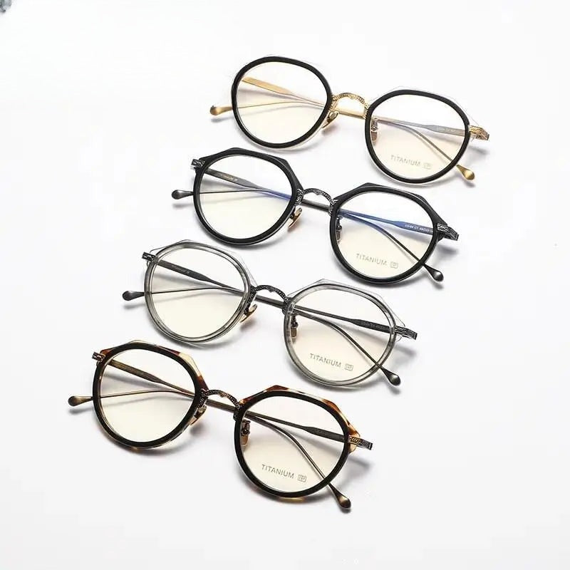 Unisex Round Full Rim Titanium Flat Top Prescription Glasses Gxyj1140 — view 5 | Rx Spectacle