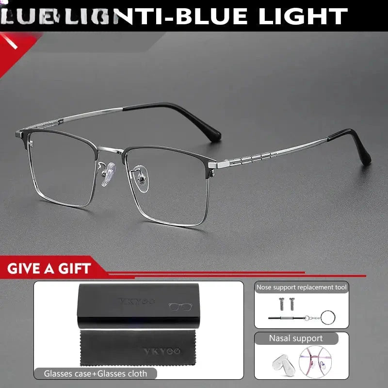 Men's Square Full Rim Titanium Reading Glasses 90271 — view 3 | Rx Spectacle